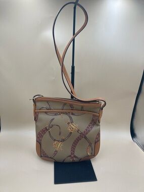 Ralph Lauren Olive Green & Tan Printed Crossbody Bag